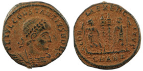 Constantinus I. (306-337 AD). Æ Follis. (18mm, 2,30g) Antioch. Obv: CONSTANTINVS MAX AVG. pearl-diademed bust of Constantinus I. right. Rev: GLORIA EX...