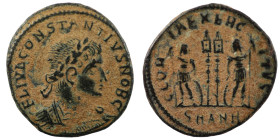 Constantinus I. (306-337 AD). Æ Follis. (18mm, 2,48g) Antioch. Obv: CONSTANTINVS MAX AVG. pearl-diademed bust of Constantinus I. right. Rev: GLORIA EX...