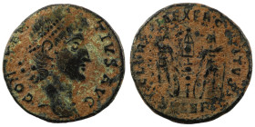 Constans. (346-349 AD). Æ Follis. (16mm, 1,79g) Alexandria. Obv: DN FL CONSTANS PF AVG. pearl-diademed bust of Constans right. Rev: GLORIA EXERCITVS. ...