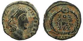 Constans. (347-348 AD). Æ Follis. (15mm, 1,88g) Antioch. Obv: D N CONSTANS P F AVG. pearl-diademed bust of Constans right. Rev: VOT / XX / MVLT / XXX....
