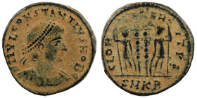 Constantinus I. (306-337 AD). Æ Follis. (18mm, 2,99g) Cyzicus. Obv: CONSTANTINVS MAX AVG. pearl-diademed bust of Constantinus I. right. Rev: GLORIA EX...