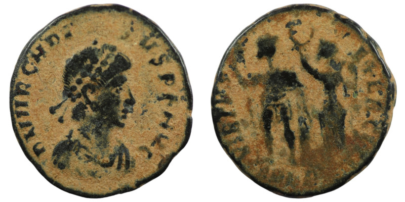 Arcadius. (394-400 AD). Follis. (19mm, 2,75g) Antioch. Obv: DN ARCADIVS PF AVG. ...