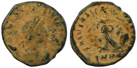 Valentinian II. (375-392 AD). Æ Follis. (14mm, 1,04g) Antioch. Obv:  D N VALENTINIANVS P F AVG. diademed bust of Valentinian right. Rev: SALUS REIPUBL...