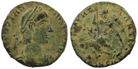 Constantinus II. (351-354 AD). Follis. (16mm, 2,22g) Antioch. Obv: D N CONSTANTIVS P F AVG. diademed bust of Constantinus right. Rev: FEL TEMP REPARAT...