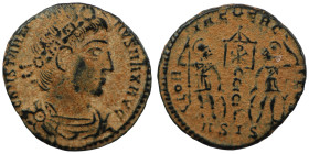 Constantinus I. (306-337 AD). Æ Follis. (16mm, 1,53g) Antioch. Obv: CONSTANTINVS MAX AVG. pearl-diademed bust of Constantinus I. right. Rev: GLORIA EX...