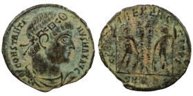 Constantinus I. (306-337 AD). Æ Follis. (18mm, 1,69g) Antioch. Obv: CONSTANTINVS MAX AVG. pearl-diademed bust of Constantinus I. right. Rev: GLORIA EX...