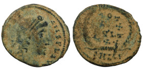 Constans. (347-348 AD). Æ Follis. (17mm, 1,52g) Antioch. Obv: D N CONSTANS P F AVG. pearl-diademed bust of Constans right. Rev: VOT / XX / MVLT / XXX....