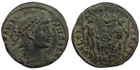 Constans. (346-349 AD). Æ Follis. (16mm, 1,94g) Alexandria. Obv: DN FL CONSTANS PF AVG. pearl-diademed bust of Constans right. Rev: GLORIA EXERCITVS. ...
