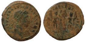Constans. (347-348 AD). Æ Follis. (16mm, 2,43g) Antioch. Obv: D N CONSTANS P F AVG. pearl-diademed bust of Constans right. Rev: VOT / XX / MVLT / XXX....