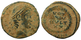 Constans. (346-349 AD). Æ Follis. (15mm, 1,42g) Heraclea. Obv: DN FL CONSTANS PF AVG. pearl-diademed bust of Constans right. Rev: GLORIA EXERCITVS. tw...