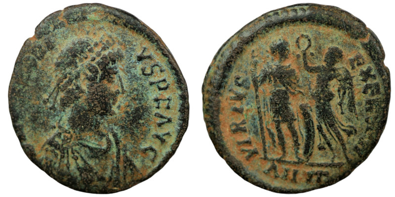 Arcadius. (394-400 AD). Follis. (19mm, 1,94g) Antioch. Obv: DN ARCADIVS PF AVG. ...