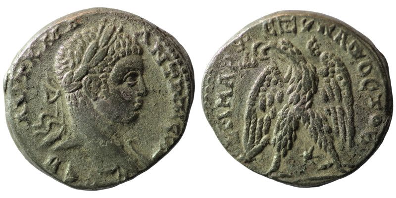 Elagabal. (218-222 AD). Billon Tetradrachm. (27mm 12,95g) Antioch. Obv: laureate...