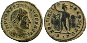 Constantinus I. (307-337 AD). Follis. (20mm, 2,54g) Antioch. Obv: CONSTANTINVS AVG. laureate bust of Constantinus left. Rev: SOL INVICTO COMITI. Sol s...