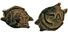 Justinian I. (527-565 AD). Æ Pentanummium. (20mm, 1,49g) Antioch. Obv: diademed bust Justinian I. right. Rev: E.