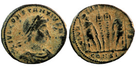 Constantinus I. (306-337 AD). Æ Follis. (18mm, 2,40g) Antioch. Obv: CONSTANTINVS MAX AVG. pearl-diademed bust of Constantinus I. right. Rev: GLORIA EX...