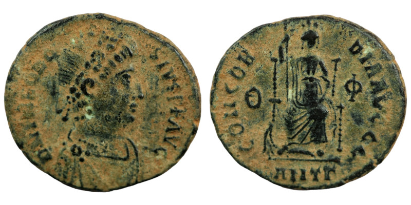 Theodosius I. (378-383 AD). Æ Follis. (19mm, 2,34g) Antioch. Obv: D N THEODOSIVS...