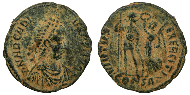 Arcadius. (394-400 AD). Follis. (19mm, 2,01g) Obv: DN ARCADIVS PF AVG. diademed ...