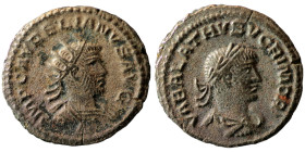 Aurelian / Vabalathus. (271-272 AD). BI Antoninian. (21mm 3,58g) Antioch. Obv: VABALATHVS V C R IM D R. laureate bust of Vabalathus right. Rev: IMP C ...