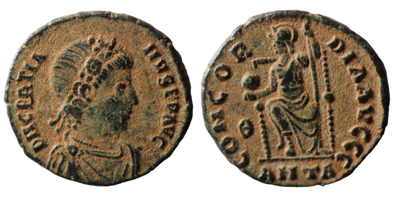 Gratian. (367-383 AD). Æ Follis. (19mm, 2,93g) Antioch. Obv: D N GRATIANVS P F A...