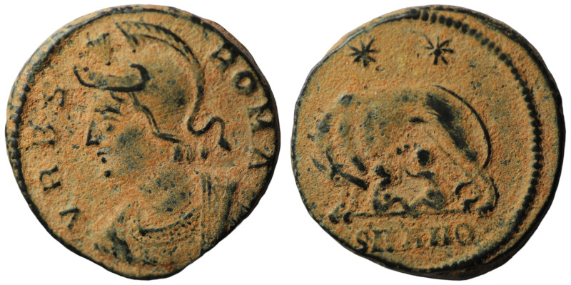 Constantinus I. (306-337 AD). Æ Follis. (17mm, 2,83g) Heraclea. Obv: VRBS ROMA. ...