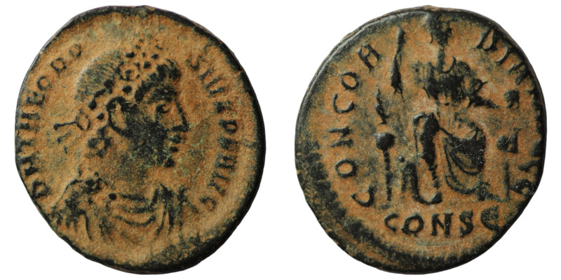 Theodosius I. (378-383 AD). Æ Follis. (19mm, 2,35g) Constantinople. Obv: D N THE...