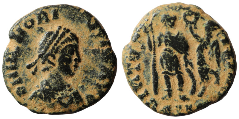 Honorius. (393-395 AD). Follis. (17mm, 2,78g) Antioch. Obv: DN HONORIVS PF AVG. ...