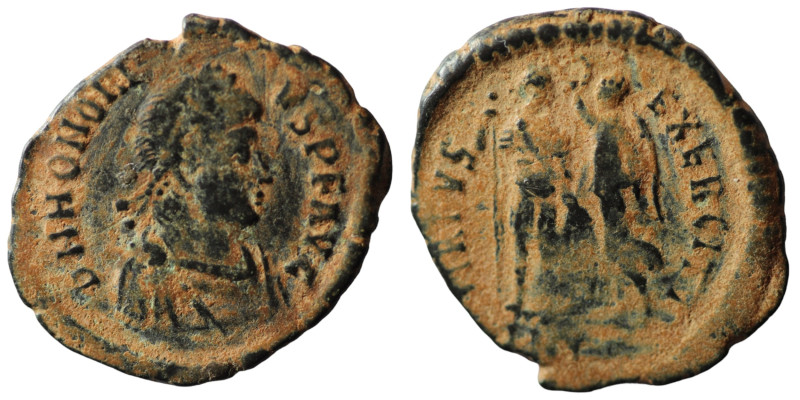 Honorius. (393-395 AD). Follis. (21mm, 2,24g) Antioch. Obv: DN HONORIVS PF AVG. ...