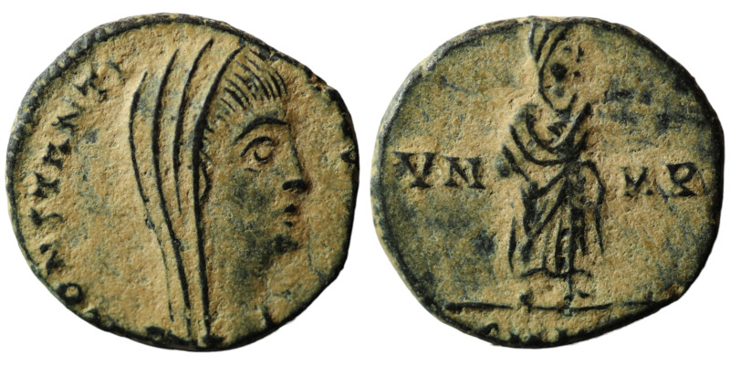 Divus Constantinus I. (347-348 AD). Æ Follis. (15mm, 1,52g) Antioch. Obv: DV CON...