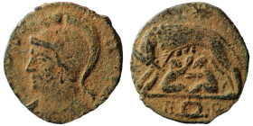 Constantinus I. (306-337 AD). Æ Follis. (17mm, 1,61g) Heraclea. Obv: VRBS ROMA. helmeted bust of Constantinus I. left. Rev: Romulus and Remus.