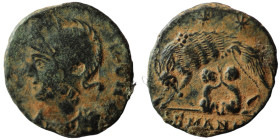 Constantinus I. (306-337 AD). Æ Follis. (15mm, 1,68g) Heraclea. Obv: VRBS ROMA. helmeted bust of Constantinus I. left. Rev: Romulus and Remus.