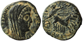 Divus Constantinus I. (337-340 AD). Æ Follis. (14mm, 1,87g) Antioch. Obv: DV CONSTANTINVS PT AVGG. veiled bust of Constantinus I. right. Rev: Quadriga...