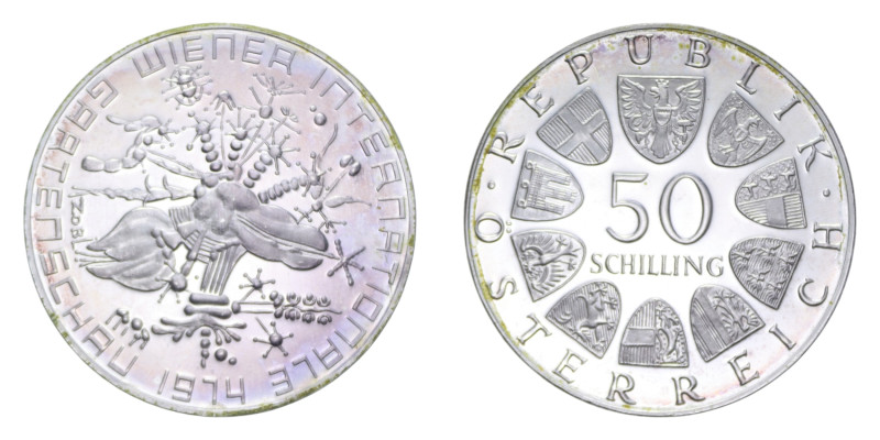 AUSTRIA 50 SCHILLING 1974 AG. 20 GR. PROOF (PATINATA)