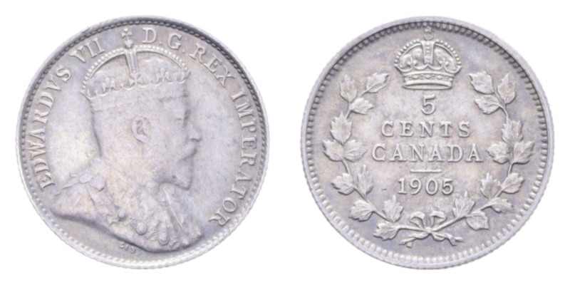 CANADA EDOARDO VII 5 CENT. 1905 AG. 1,16 GR. qSPL