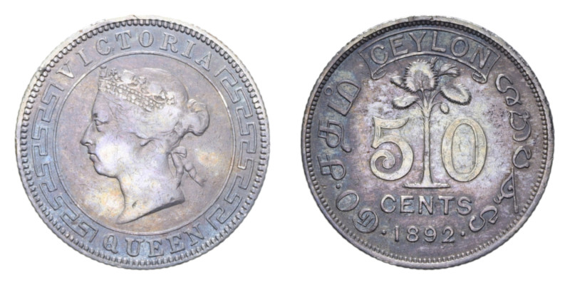 CEYLON VICTORIA 50 CENTS 1892 AG. 5,73 GR. BB/BB+