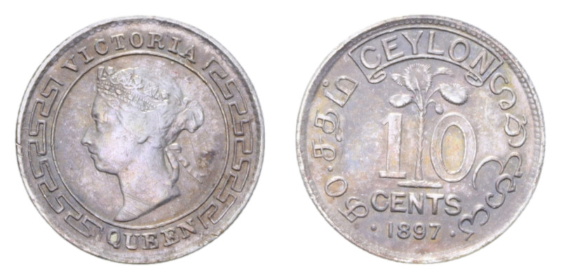 CEYLON VICTORIA 10 CENTS 1897 AG. 1,14 GR. BB-SPL (PATINATA)