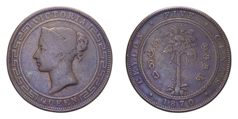 CEYLON VICTORIA 5 CENTS 1870 CU. 18,45 GR. qBB