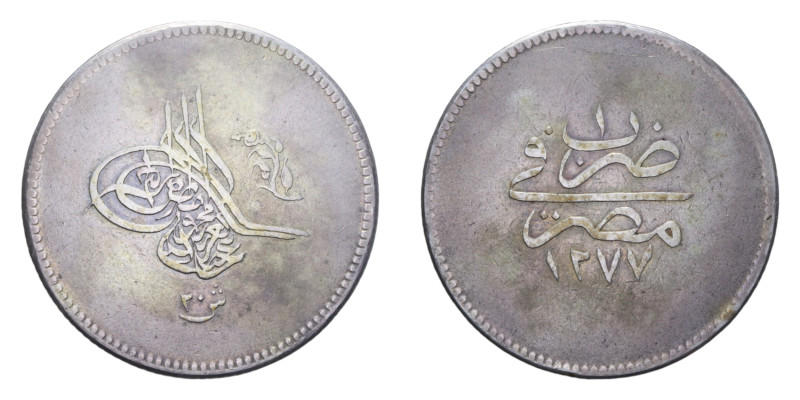 EGITTO ABDUL AZIZ 20 QIRSH 1277/1 (1861-1876) RR AG. 27,72 GR. BB