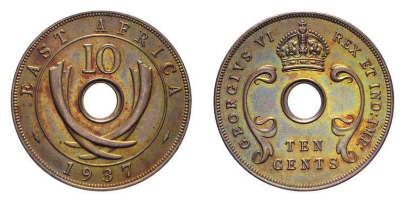 EAST AFRICA GIORGIO VI 10 CENT. 1937 NI. 11,26 GR. FDC (PATINATA)