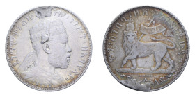 ETIOPIA MENELIK II 1/2 BIRR 1895-1897 AG. 13,94 GR. qBB (APPICCAGNOLO RIMOSSO)