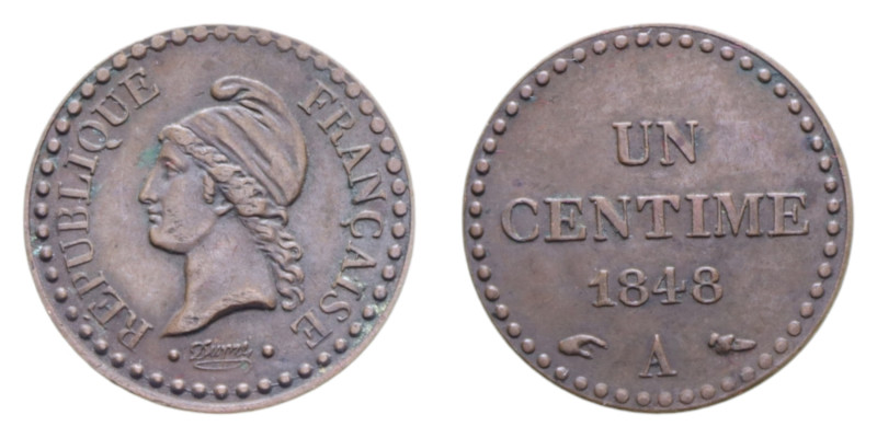 FRANCIA REPUBBLICA 1 CENTIME 1848 A CU. 1,98 GR. BB-SPL