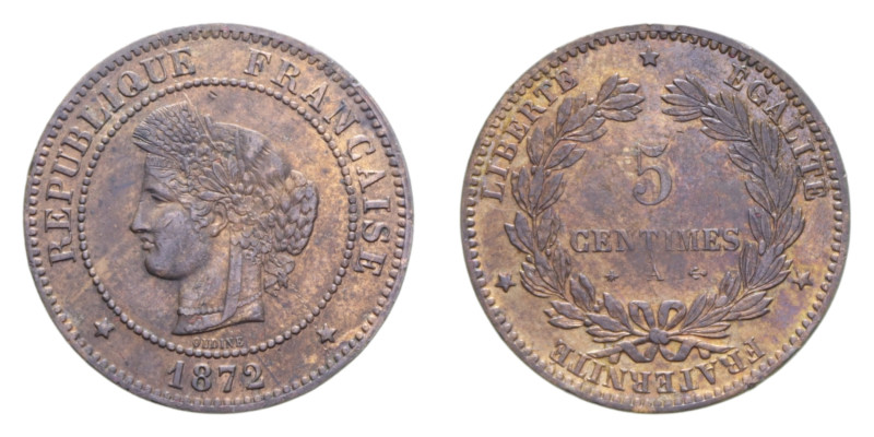 FRANCIA REPUBBLICA 5 CENT. 1872 A CU. 4,95 GR. qSPL