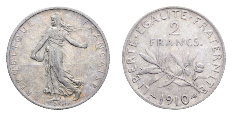 FRANCIA REPUBBLICA 2 FRANCS 1910 AG. 9,98 GR. BB+