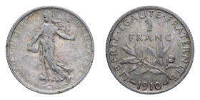 FRANCIA REPUBBLICA 1 FRANC 1910 AG. 4,96 GR. BB