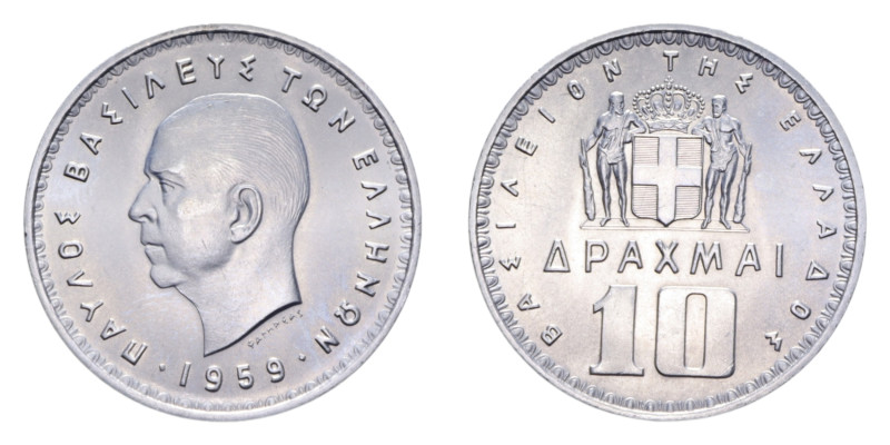 GRECIA PAOLO I 10 DRACME 1959 NI. 9,98 GR. FDC