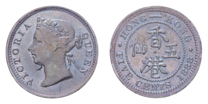 HONG KONG VICTORIA 5 CENTS 1888 AG. 1,34 GR. BB-SPL (COLPO)