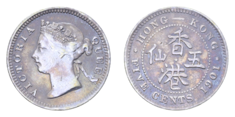 HONG KONG VICTORIA 5 CENTS 1901 AG. 1,35 GR. BB-SPL