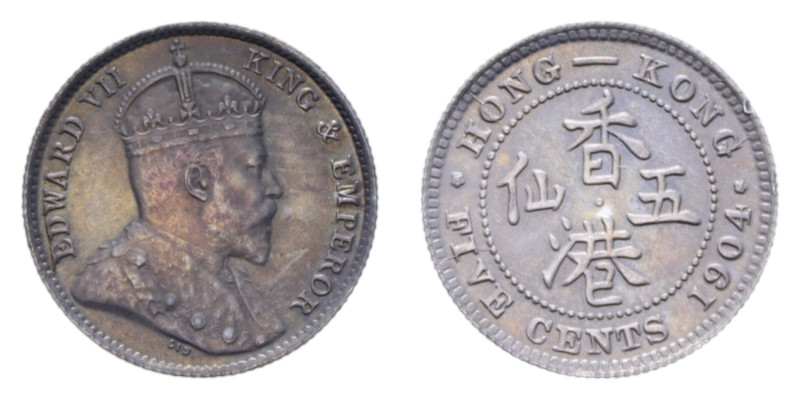 HONG KONG EDOARDO VII 5 CENTS 1904 AG. 1,37 GR. SPL-FDC (COLPETTI)