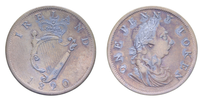 IRLANDA GIORGIO IV 1 PENNY TOKEN 1820 CU. 13,54 GR. BB+