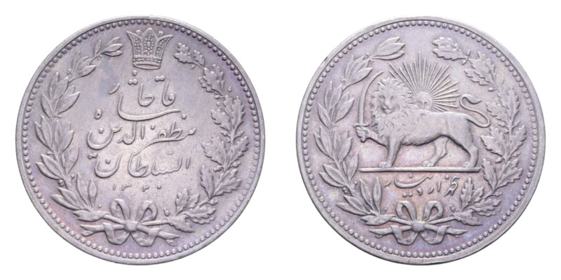 IRAN MDUZZAFER ED DIN SHAH 5000 DINARS 5 KRANS 1320 (1902) AG. 22,89 GR. SPL