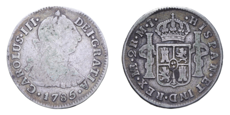 MESSICO CARLO III 2 REALES 1758 AG. 6,24 GR. MB-BB/BB